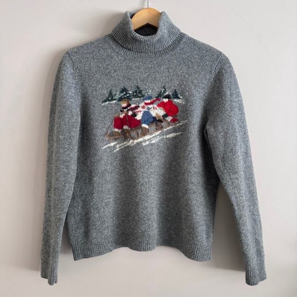 Ralph Lauren Sweaters - Ralph Lauren Vintage Lambswool Turtleneck Sweater Gray Medium Sledding Graphic